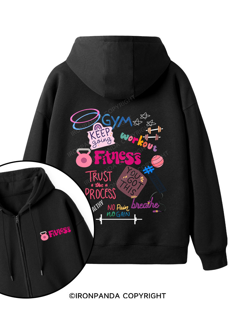 Fitness Double-Sided Printed Fleece Zip Up Hoodie