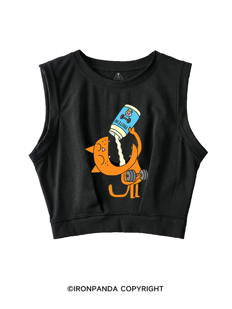 PROTEIN POWERED KITTY SLEEVELESS CROP TOPS