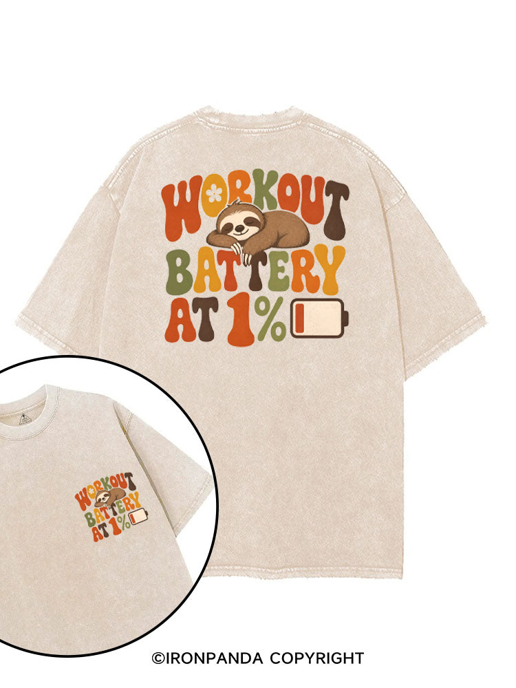 WORKOUT BATTERY AT 1% SLOTH printed Gym Shirt