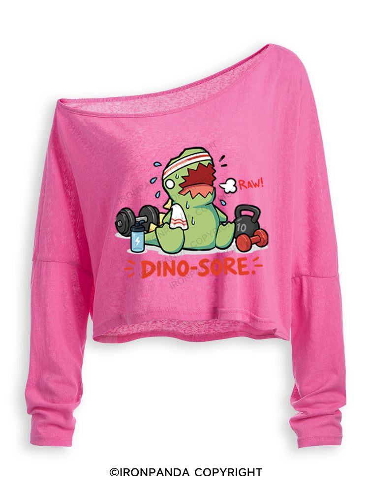 RAW! DINO-SORE Off Shoulder Long Sleeve Crop Top