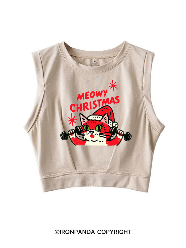 MEOWY CHRISTMAS RETRO CAT CHRISTMAS SLEEVELESS CROP TOPS