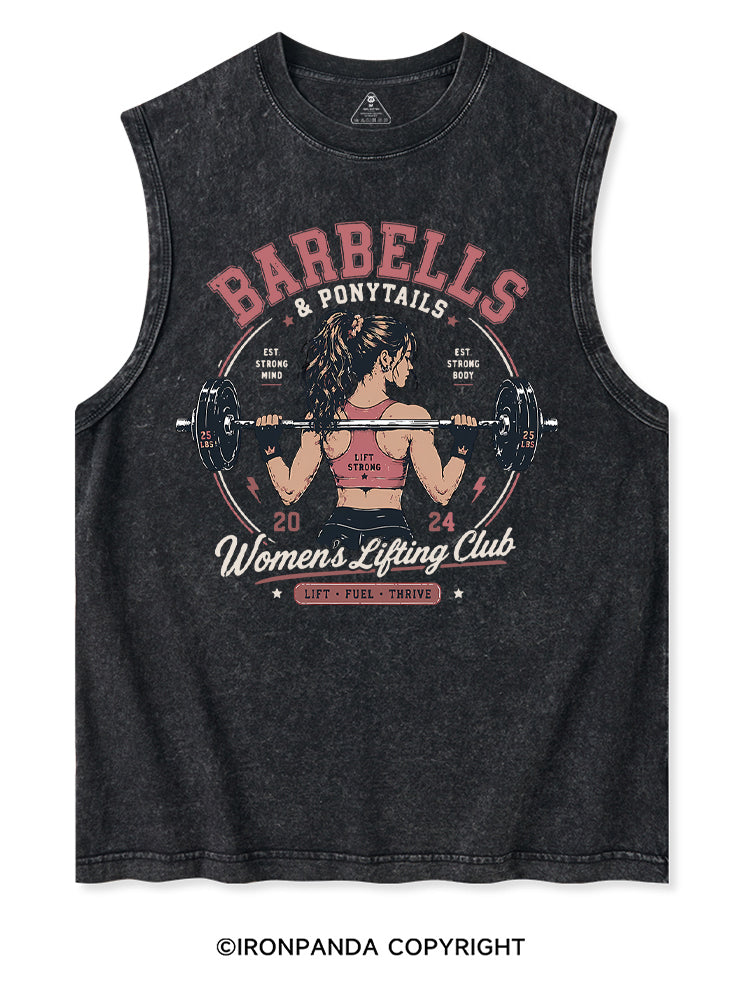 BARBELLS & PONYTAILS WOMEN'S LIFTING CLUB LIFT FUEL THRIVE Washed Tank