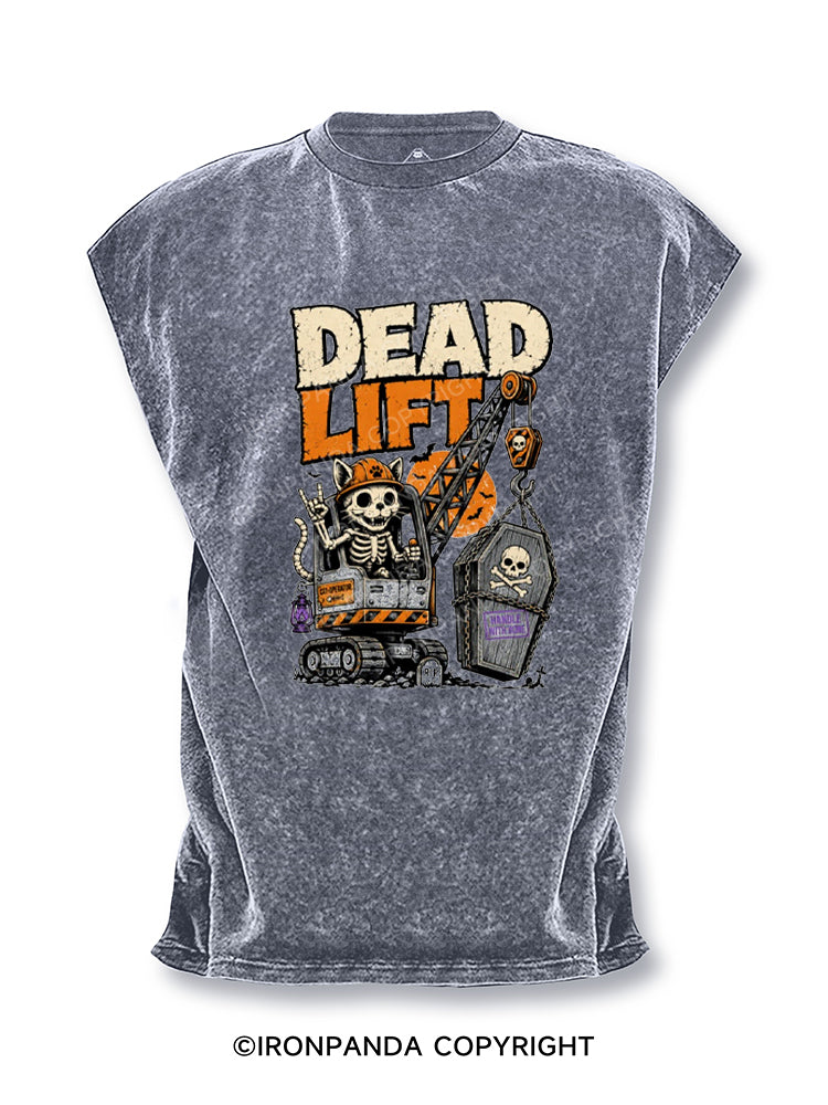 Dead Lift Skeleton Cat Crane Powerlifting Cut Off Tank