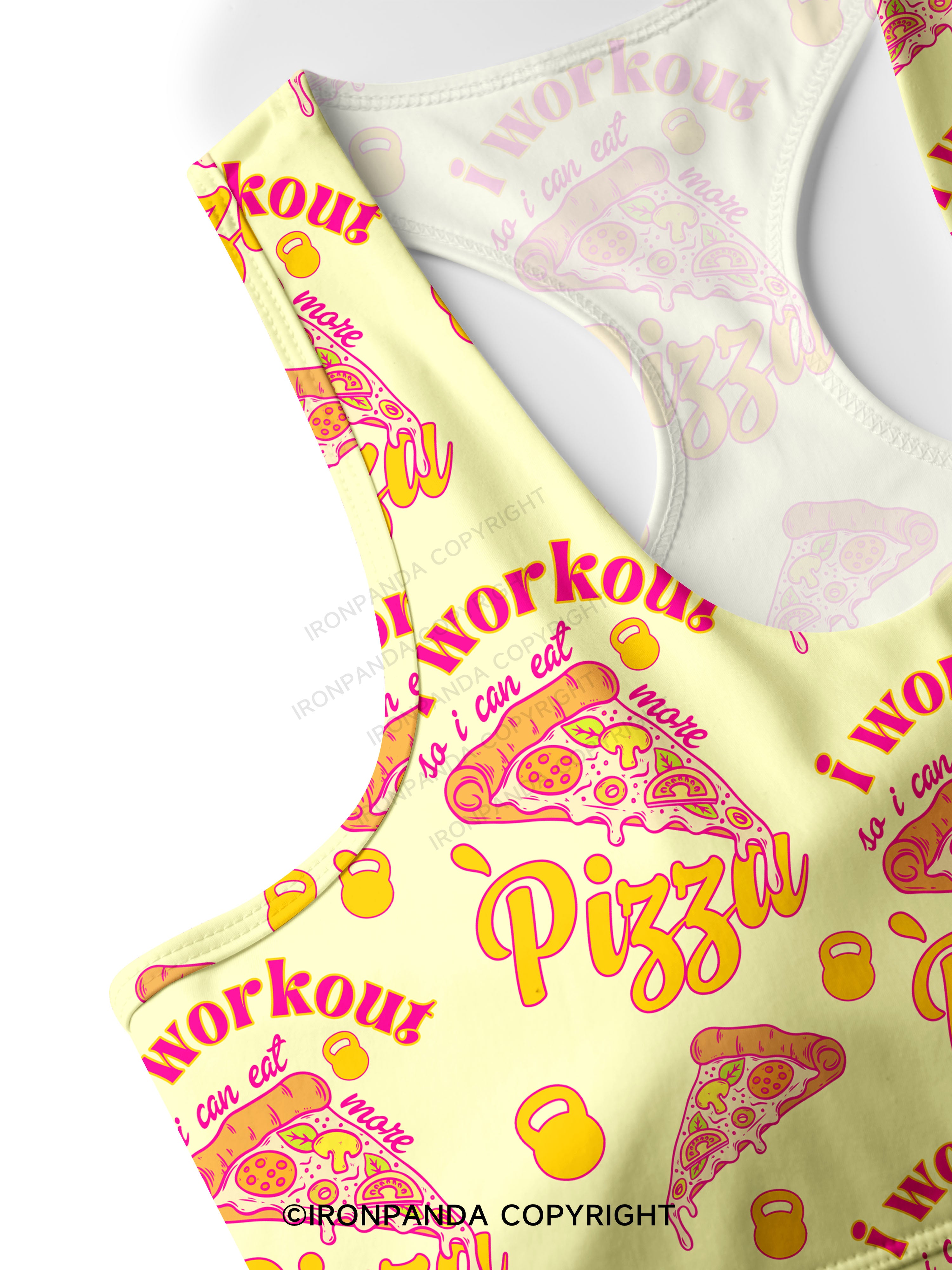 i workout so i can eat more pizza Racerback Sports Bra