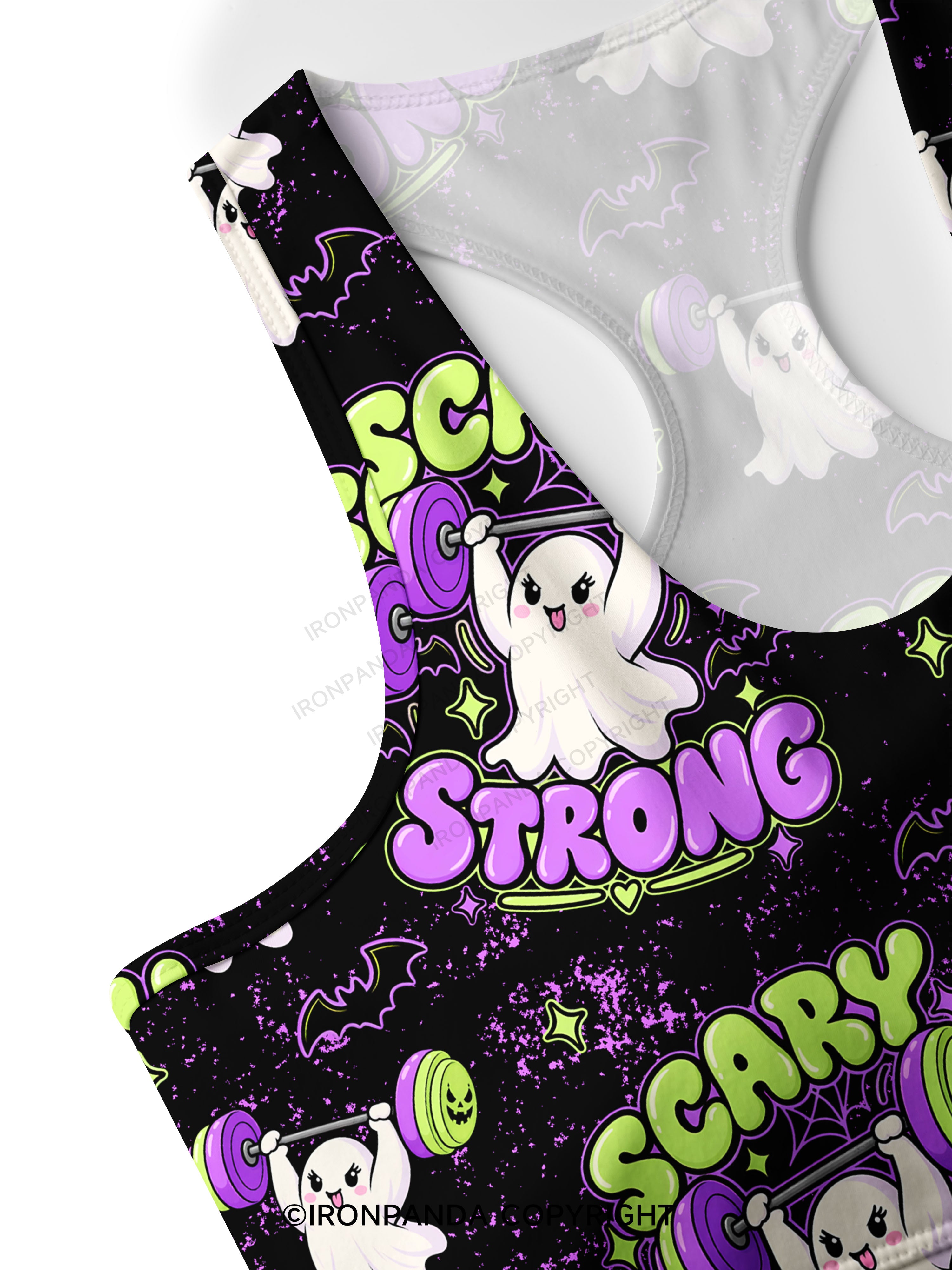 SCARY STRONG HALLOWEEN GHOST Racerback Sports Bra