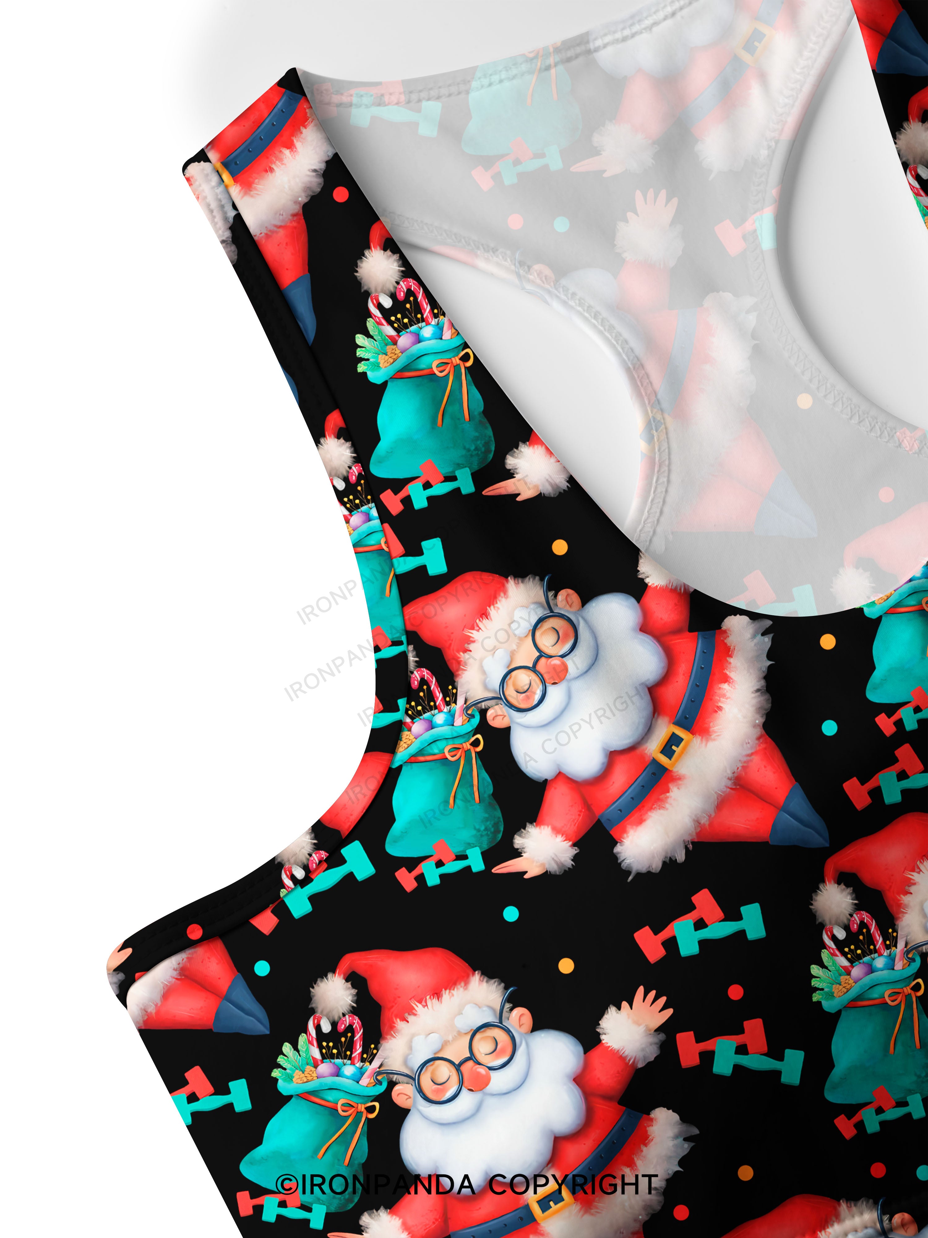 Funny Christmas Santa Knows When You Workout Racerback Sports Bra