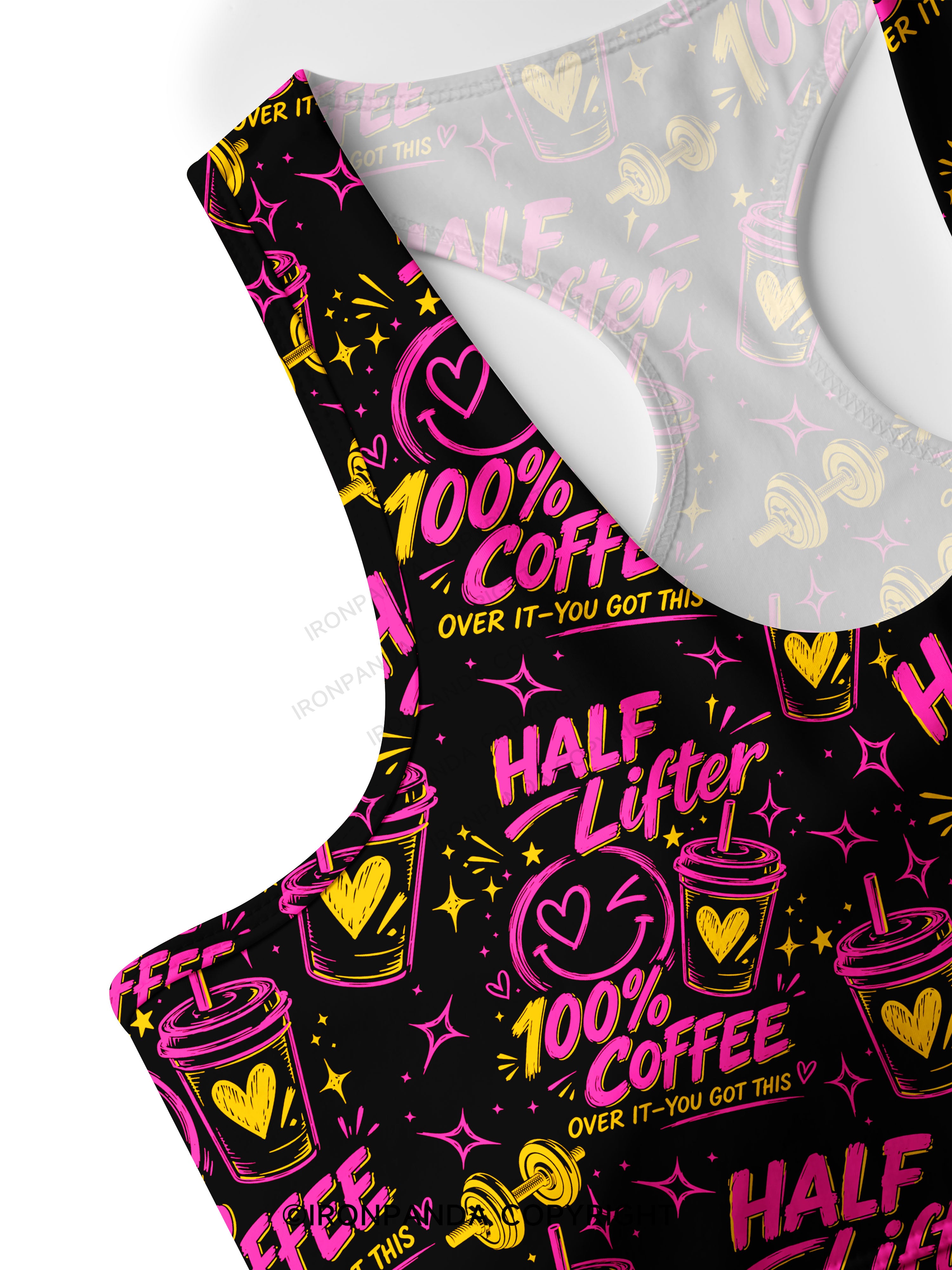 HALF LIFTER 100% COFFEE OVER IT YOU GOT THIS Racerback Sports Bra
