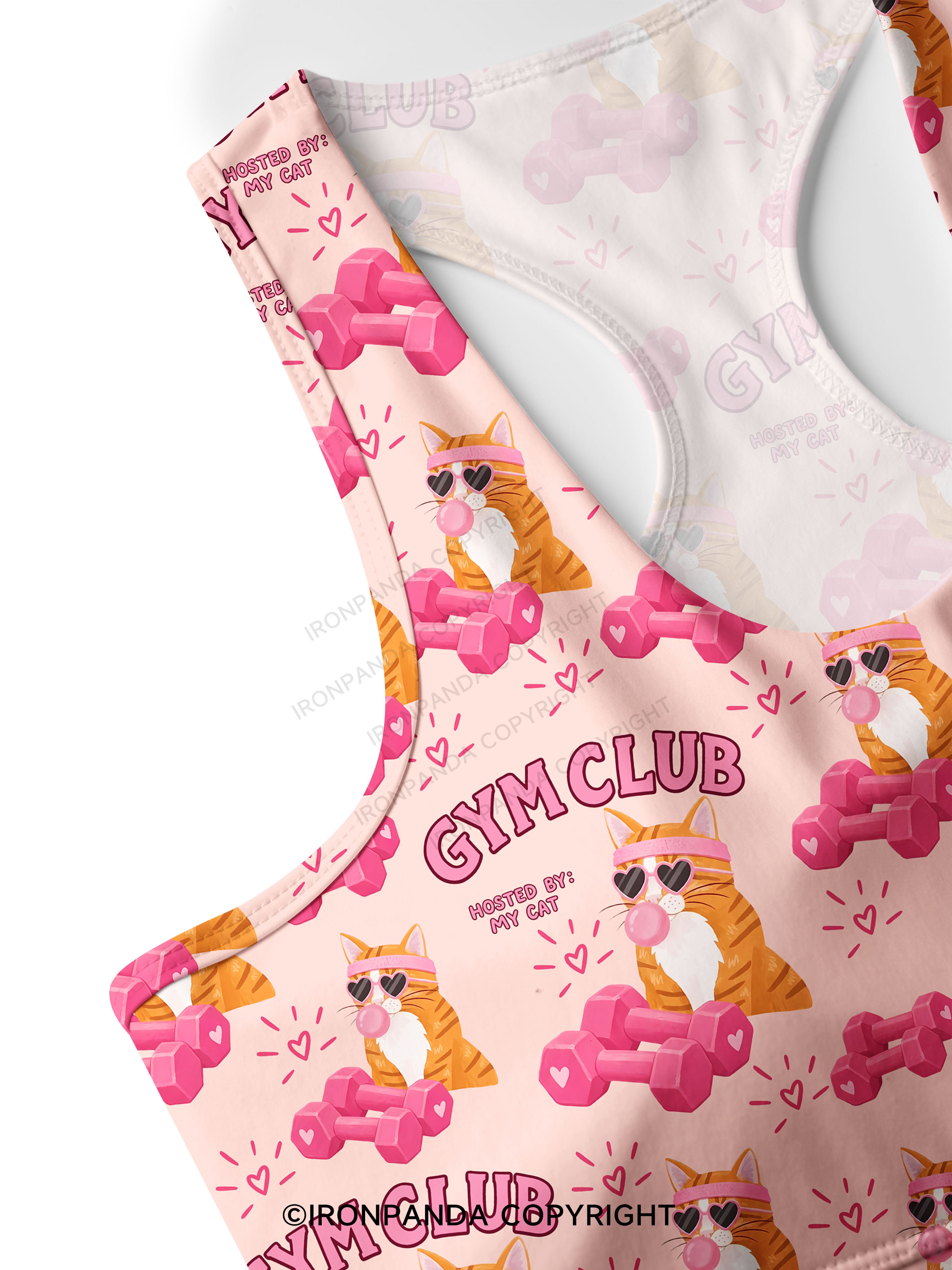 GYM CLUB HOSTED BY MY CAT Racerback Sports Bra