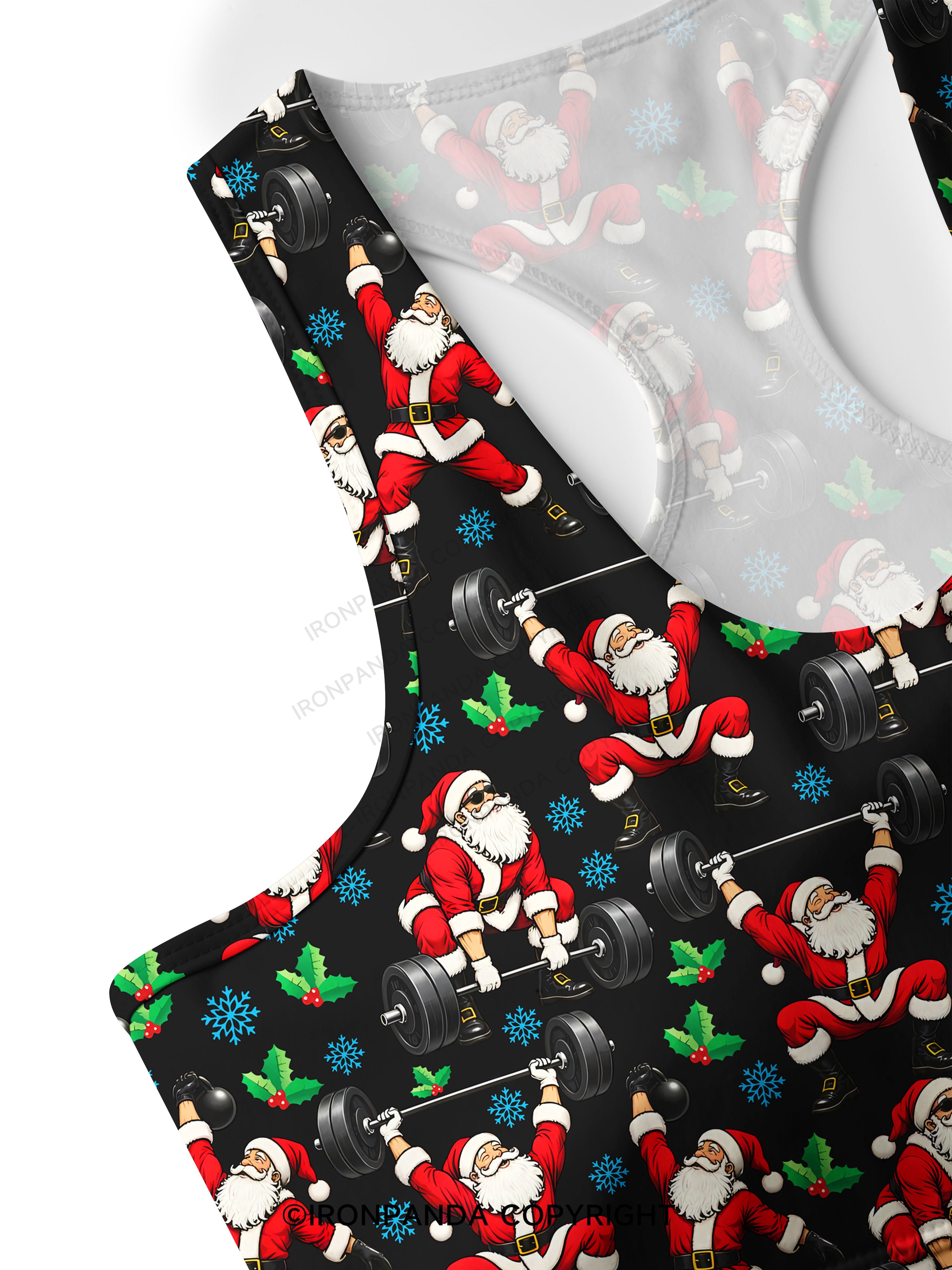 Santa Lifting Christmas Workout Racerback Sports Bra