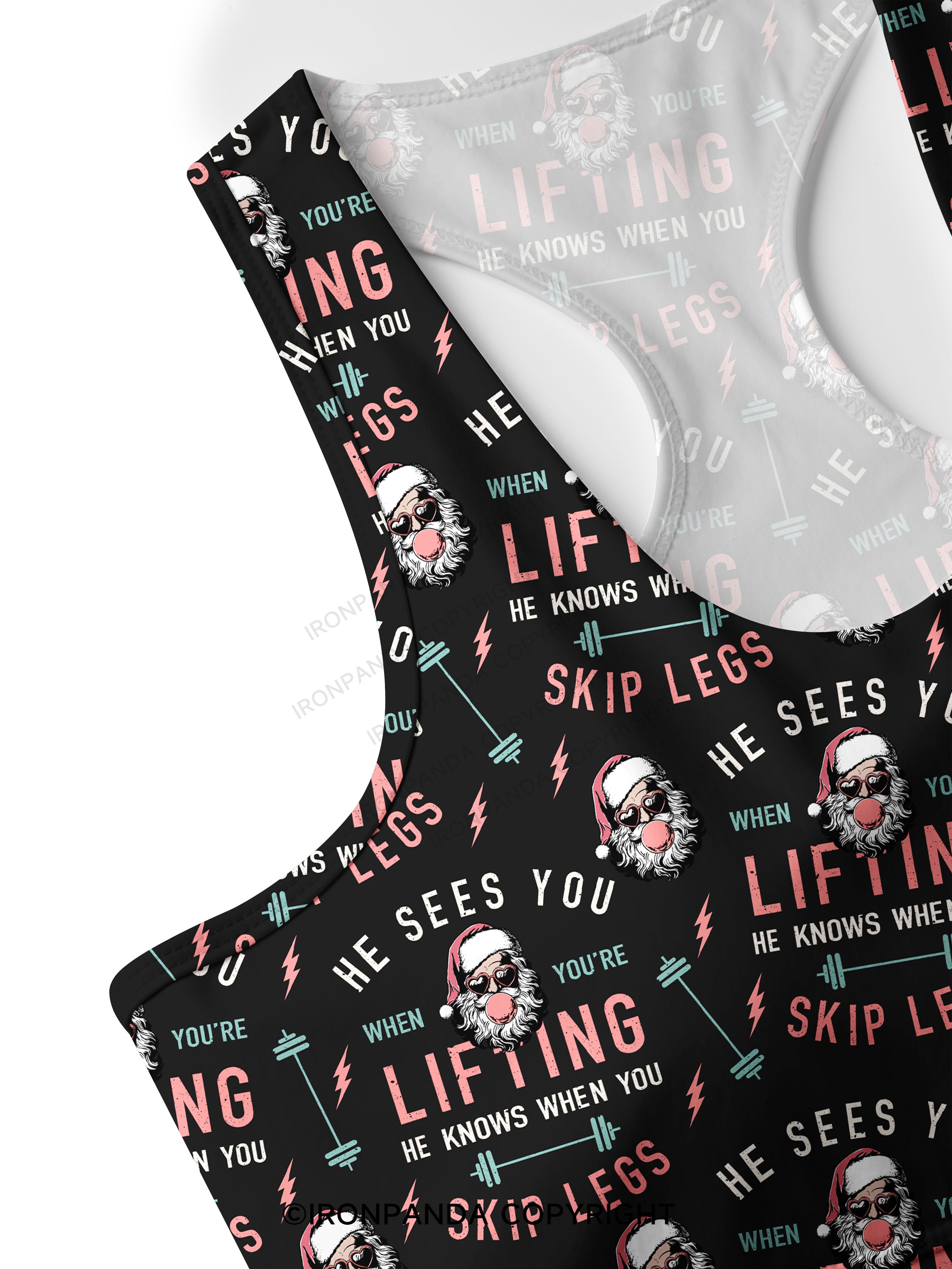 HE SEES YOU WHEN YOU'RE LIFTING Racerback Sports Bra