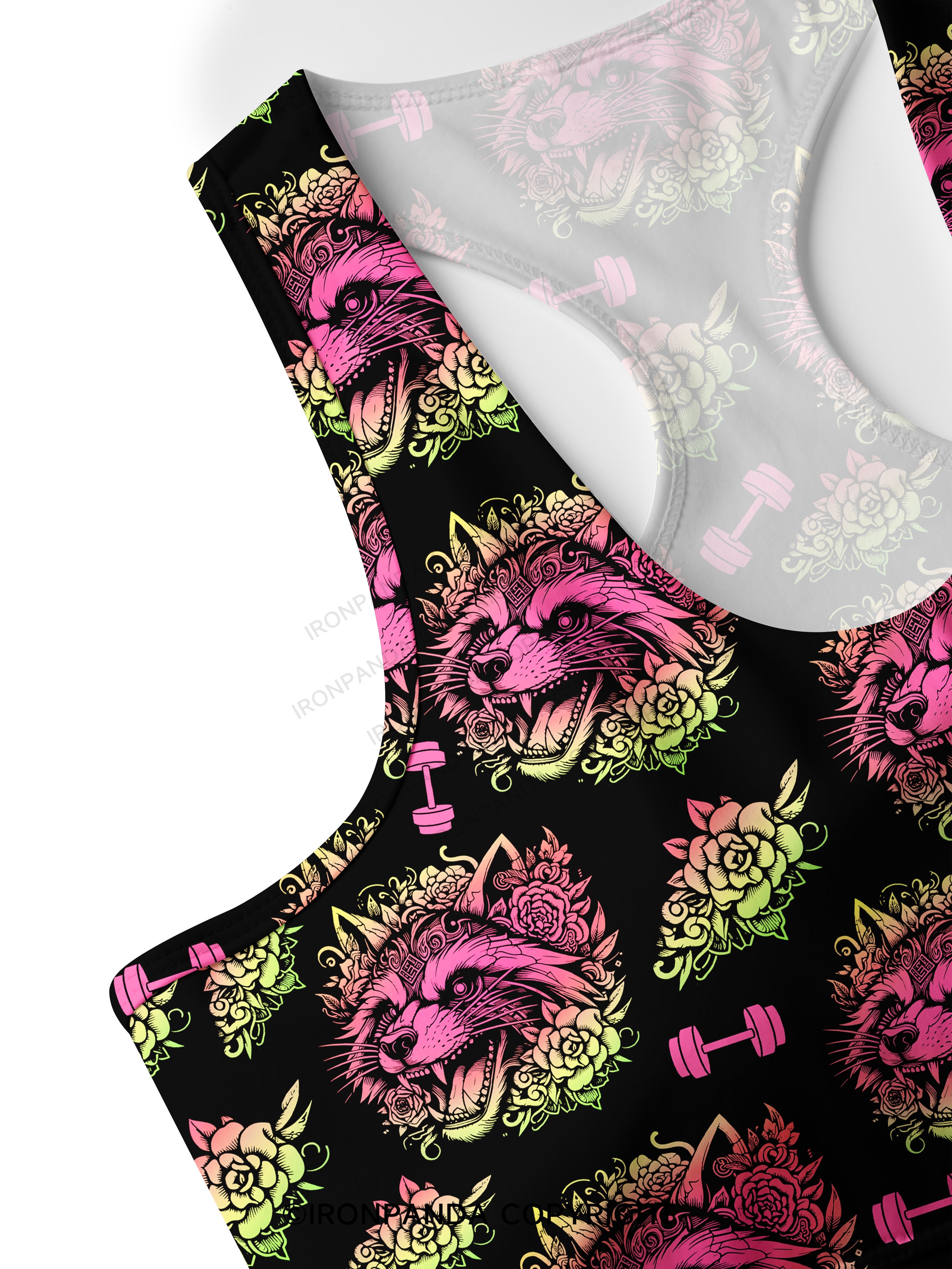 Raccoon Tattoo Print Fitness Racerback Sports Bra