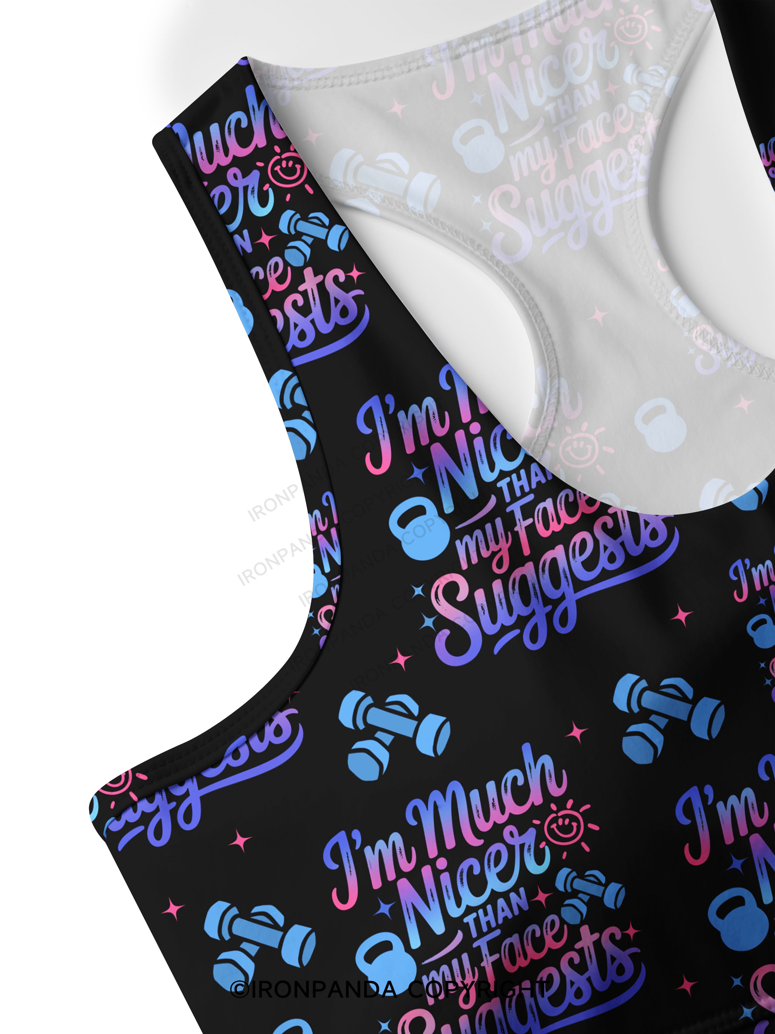 i'm much nicer than my face suggests Racerback Sports Bra