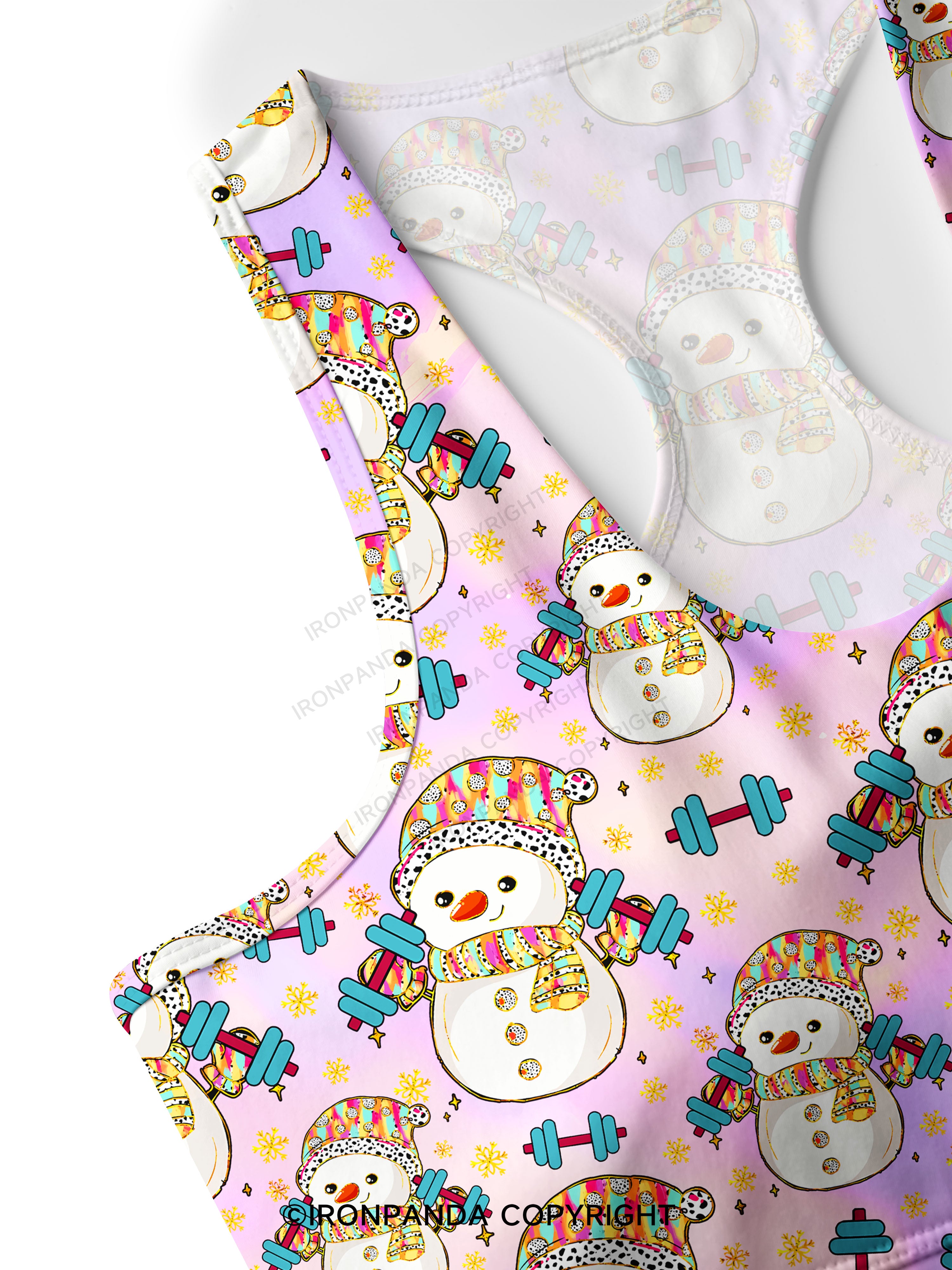 Christmas Weightlifting Snowman Racerback Sports Bra