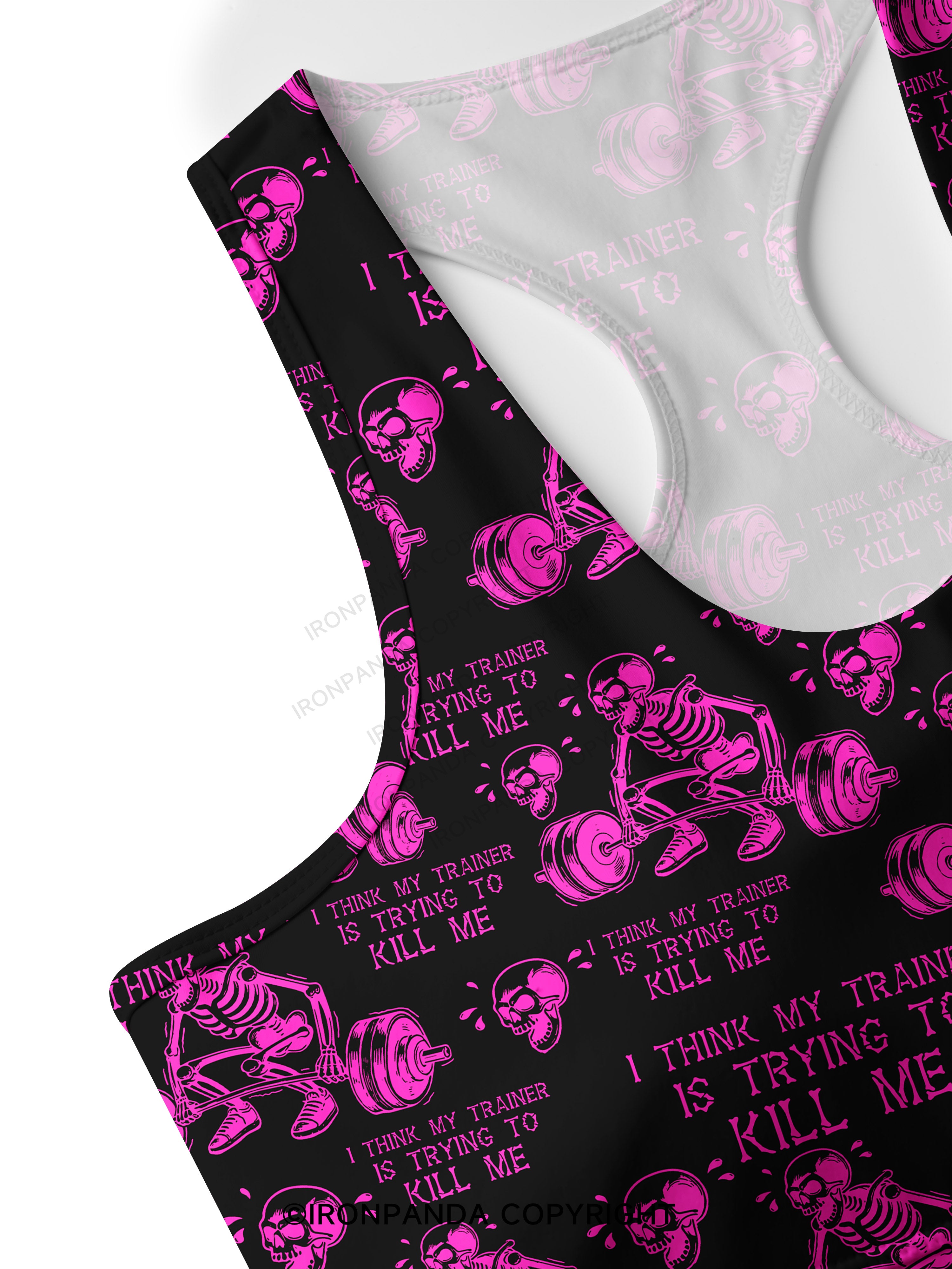 I Think My Trainer Is Trying To Kill Me Racerback Sports Bra