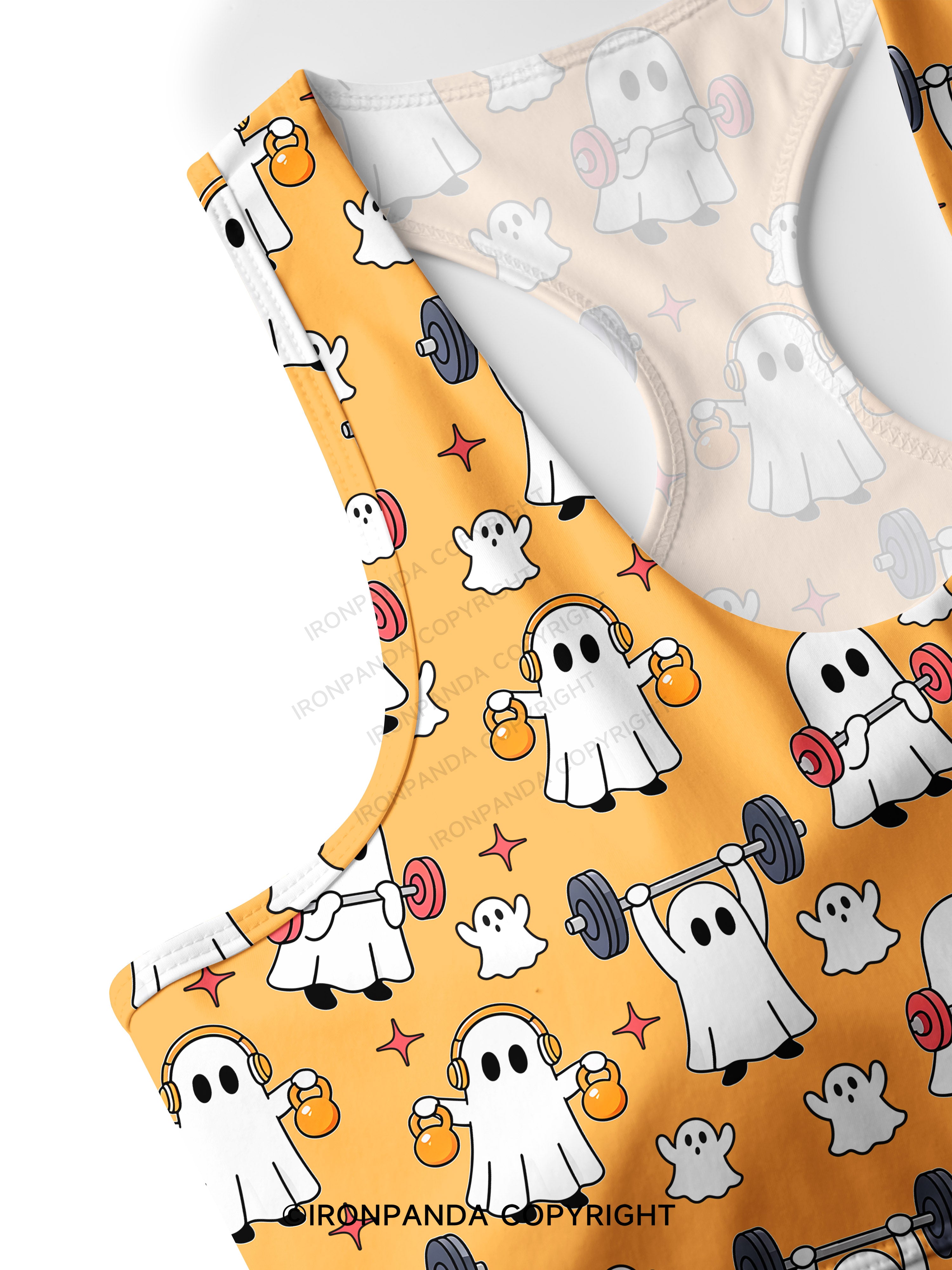 GHOST HALLOWEEN WORKOUT FITNESS Racerback Sports Bra