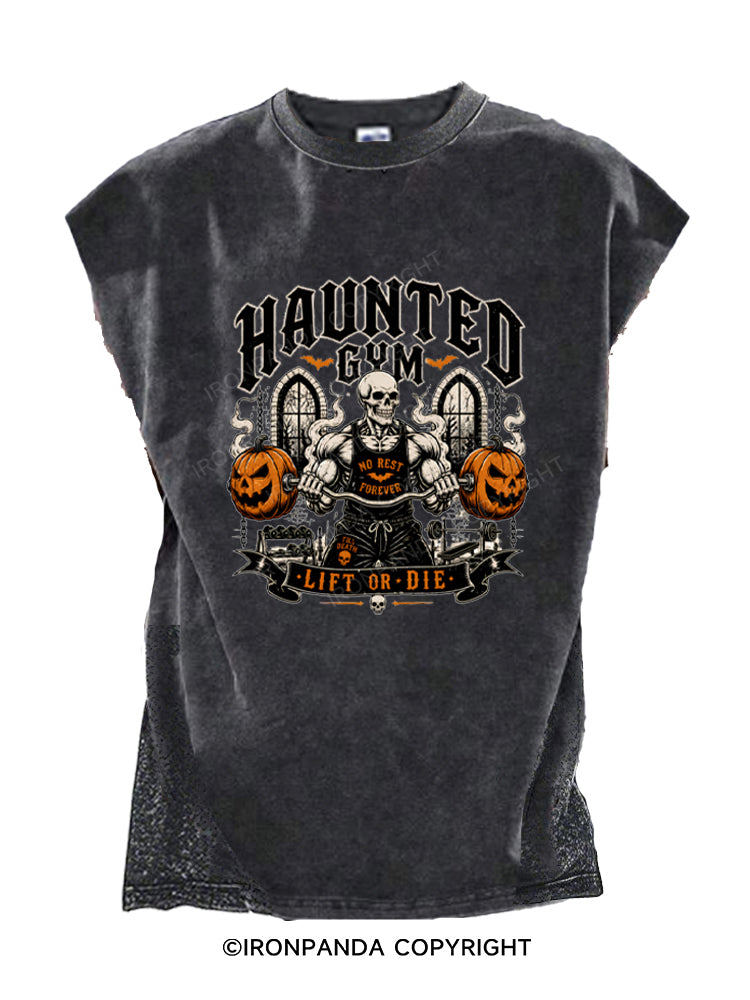 Haunted Gym Halloween Workout Skeleton Pumpkins Cut Off Tank