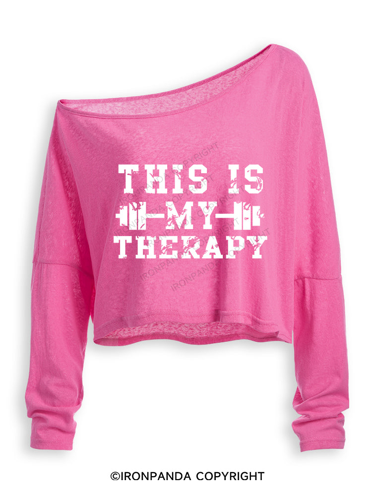 THIS IS MY THERAPY Off Shoulder Long Sleeve Crop Top