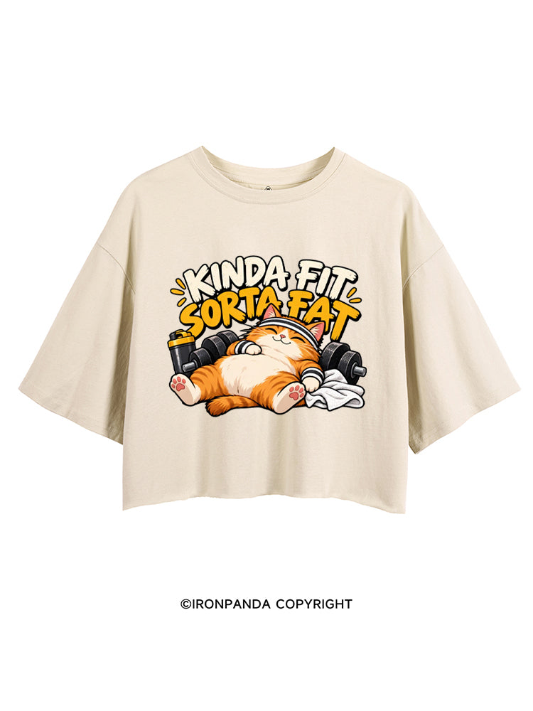 Kinda Fit Sorta Fat Cute Gym Cat CROP TOPS