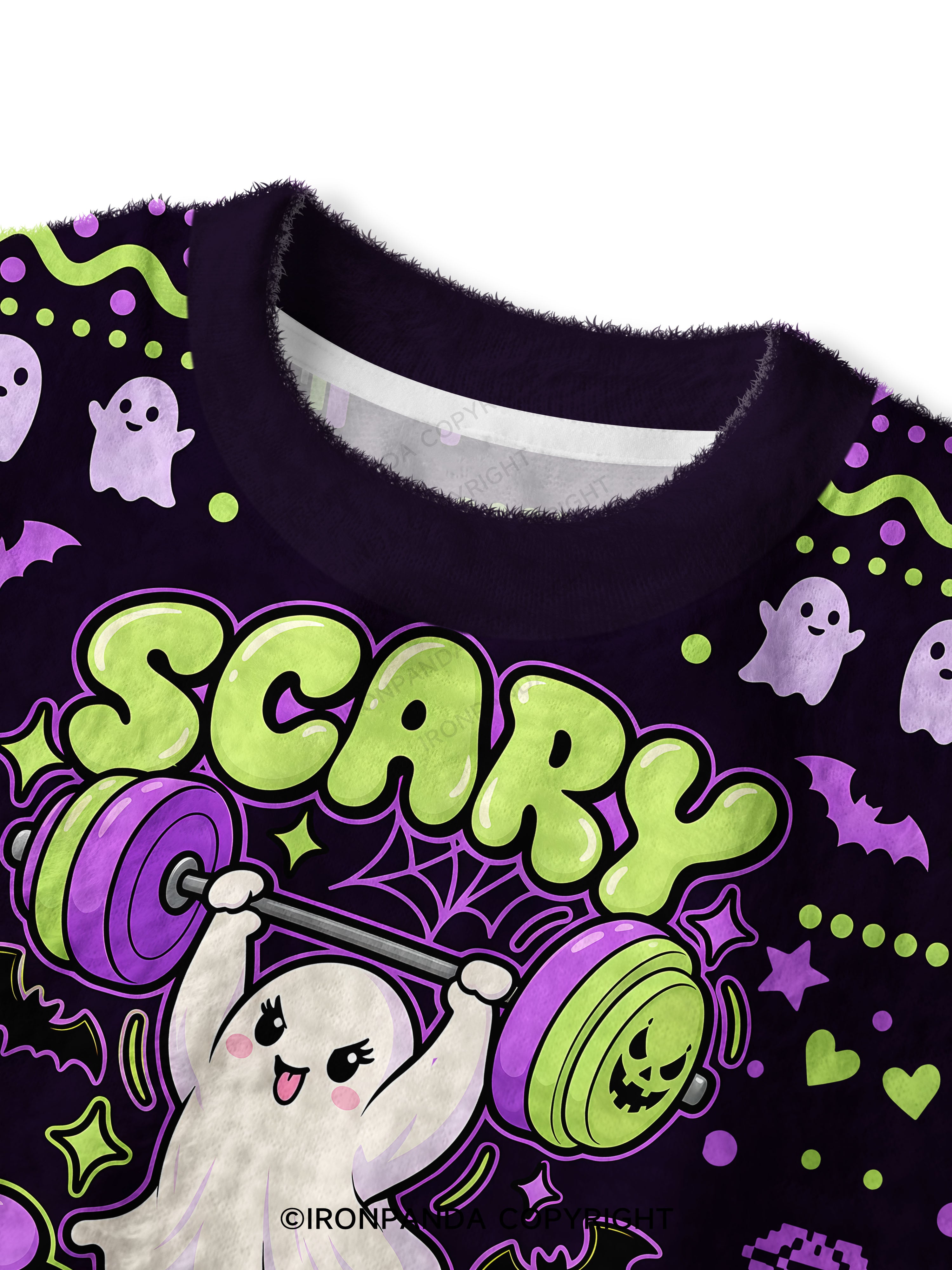 SCARY STRONG HALLOWEEN GHOST Fuzzy Fleece Crop Sweater