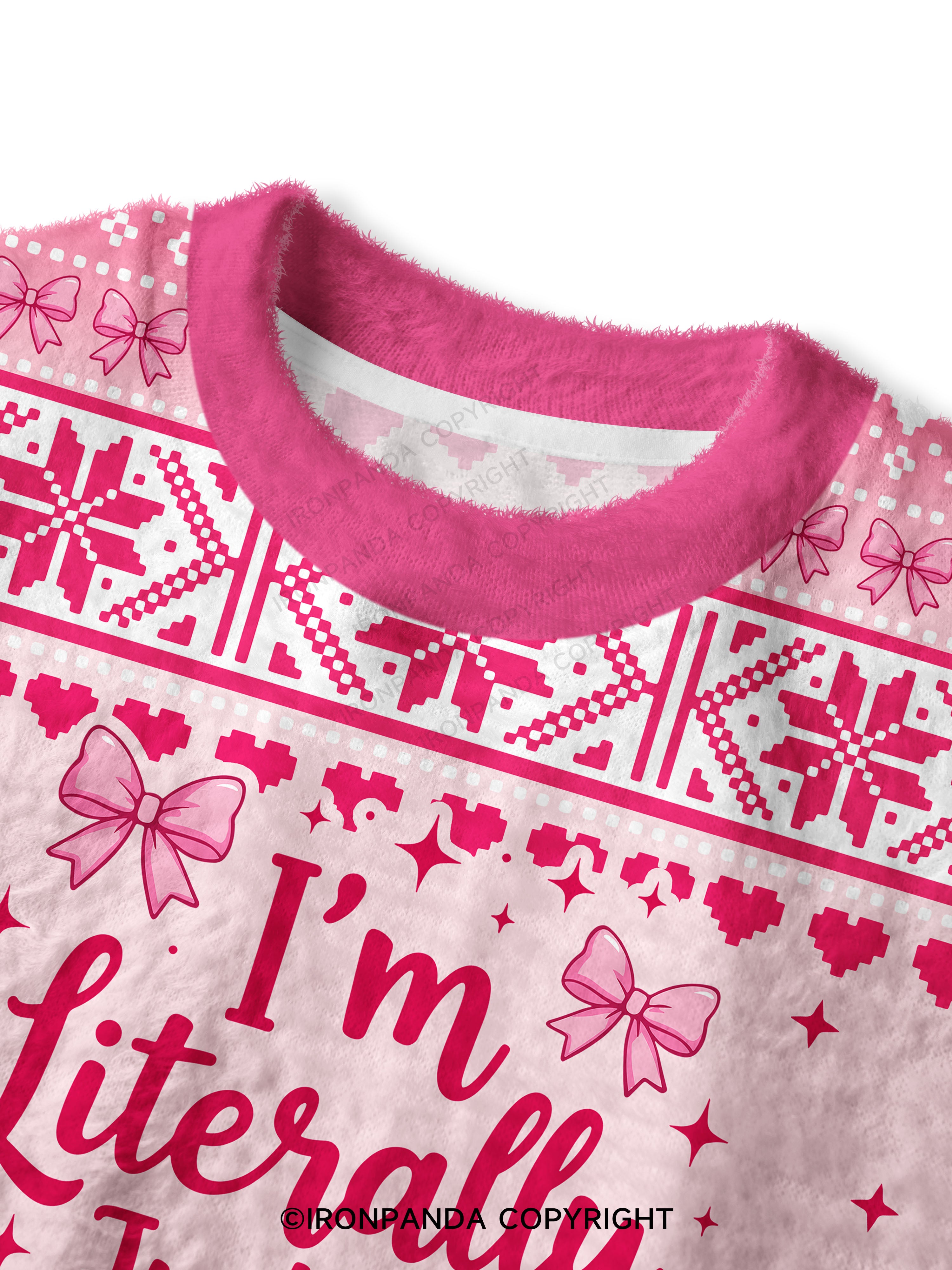 I'M LITERALLY JUST A GIRL PINK Fuzzy Fleece Crop Sweater