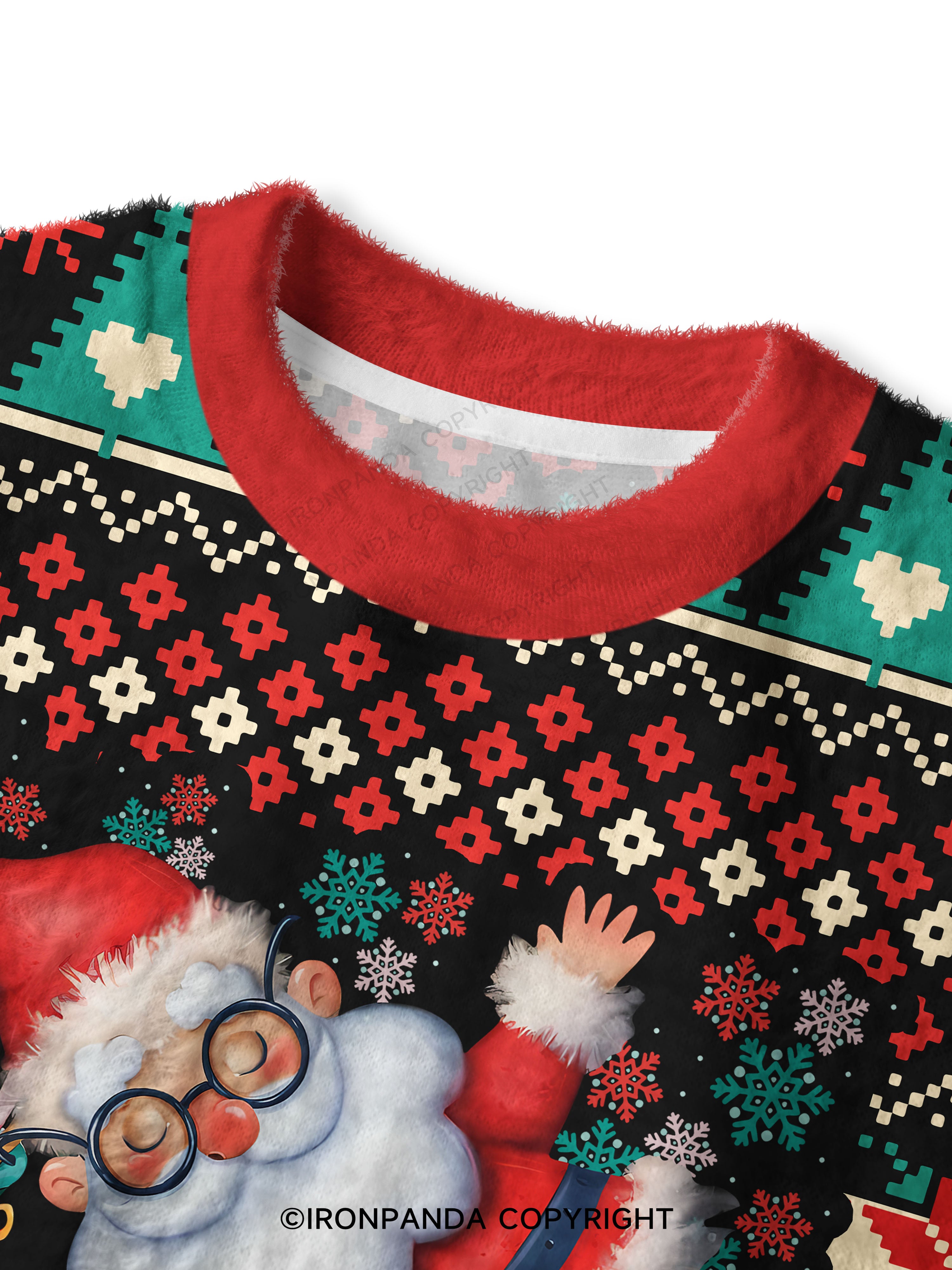 Funny Christmas Santa Knows When You Workout Fuzzy Fleece Crop Sweater