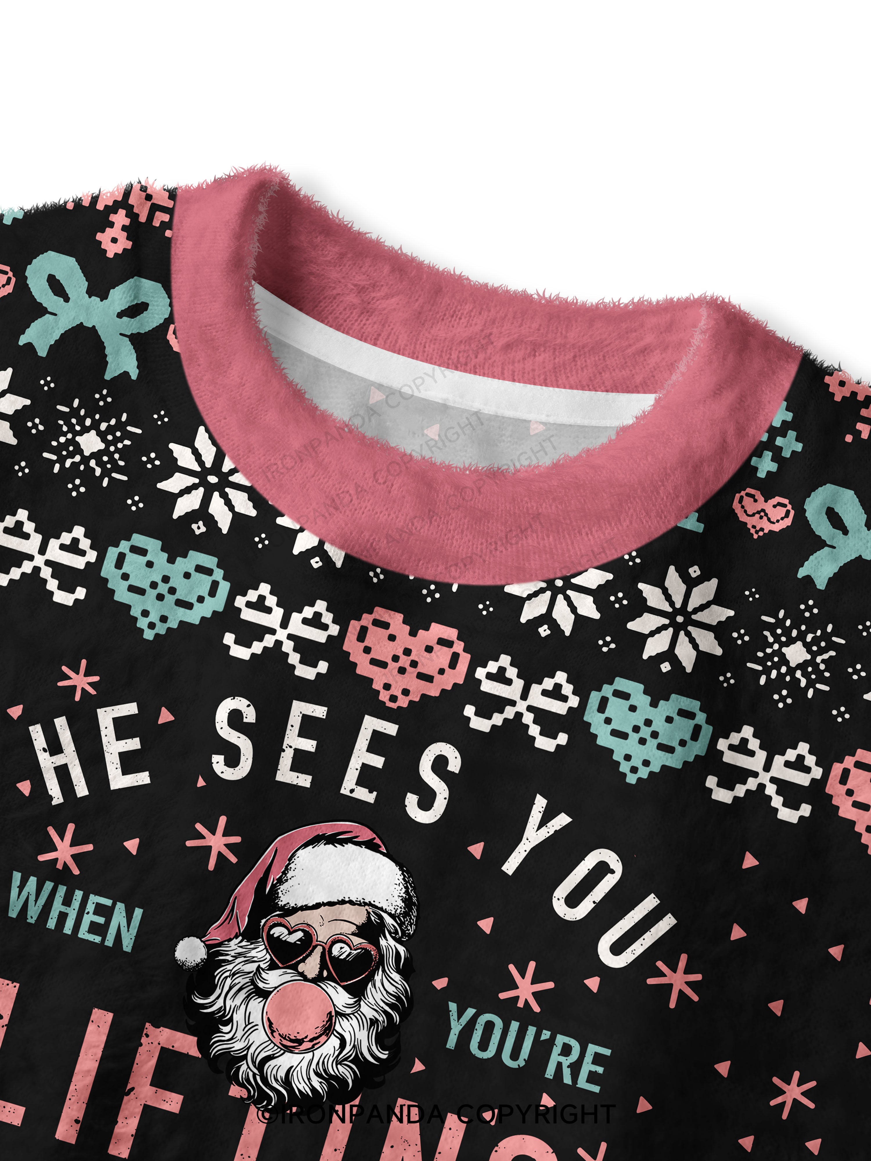 HE SEES YOU WHEN YOU'RE LIFTING Fuzzy Fleece Crop Sweater