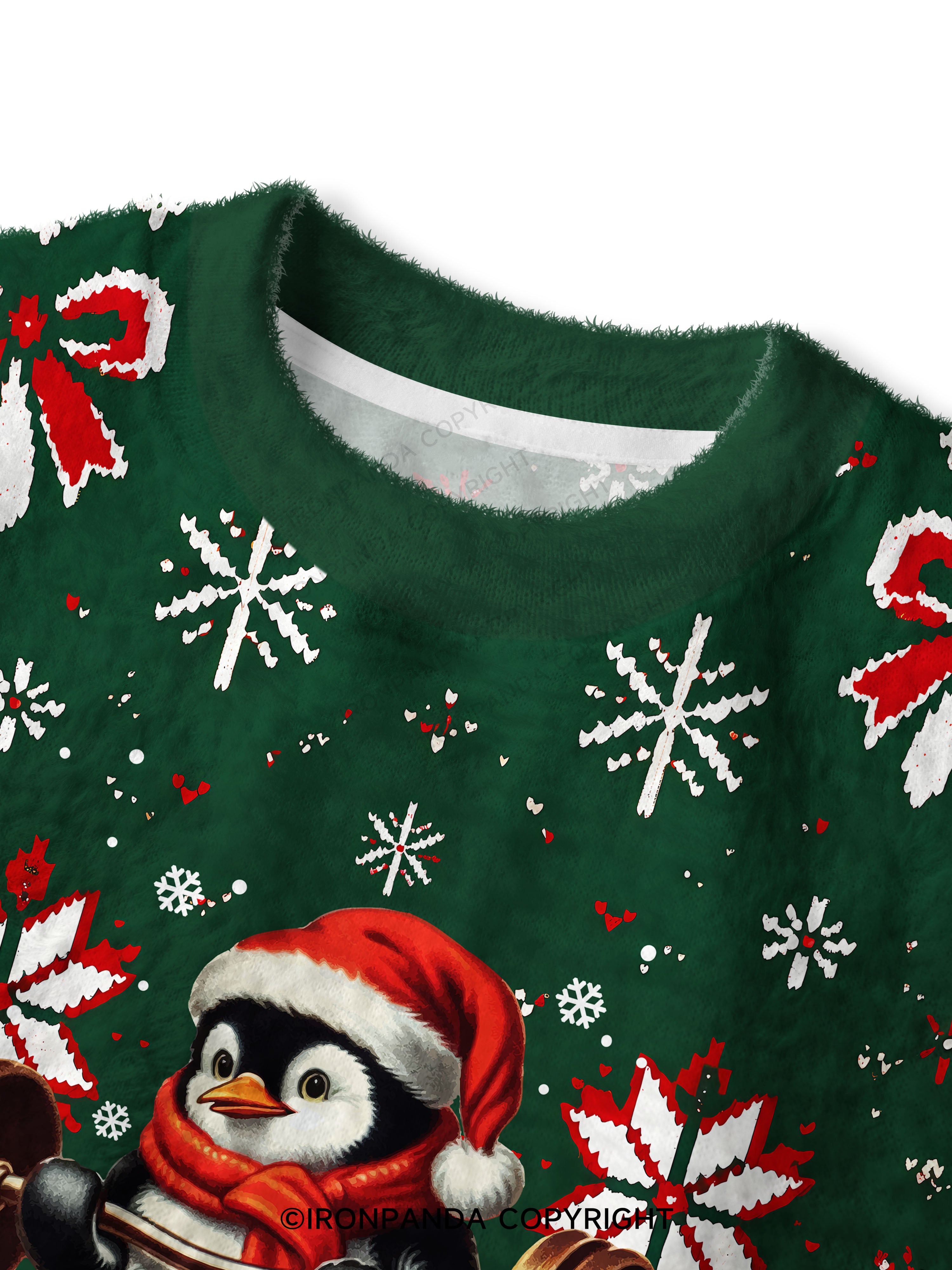 CHRISTMAS DEADLIFT PENGUIN Fuzzy Fleece Crop Sweater