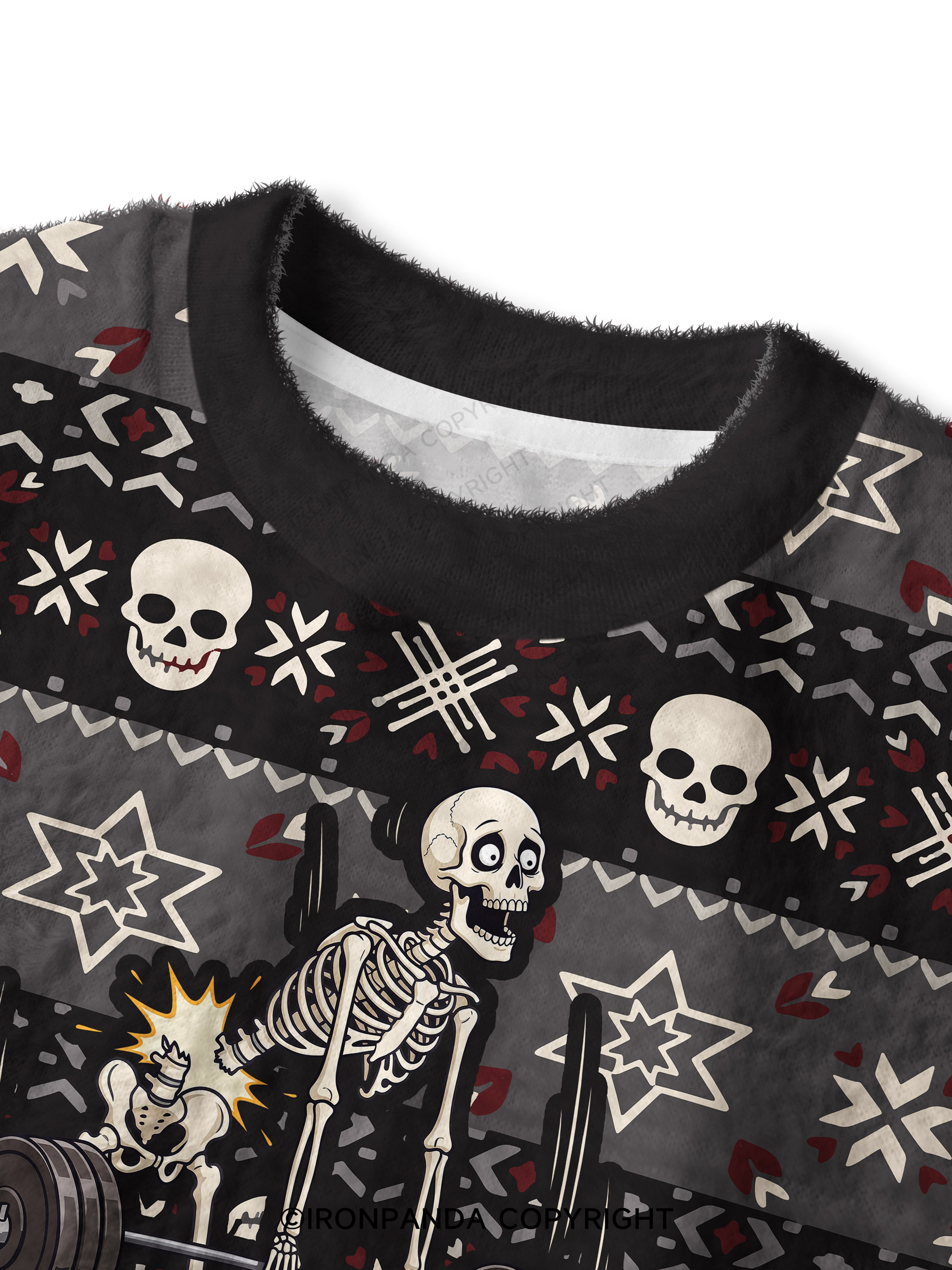 Well Shit Skeleton Deadlift Fuzzy Fleece Crop Sweater