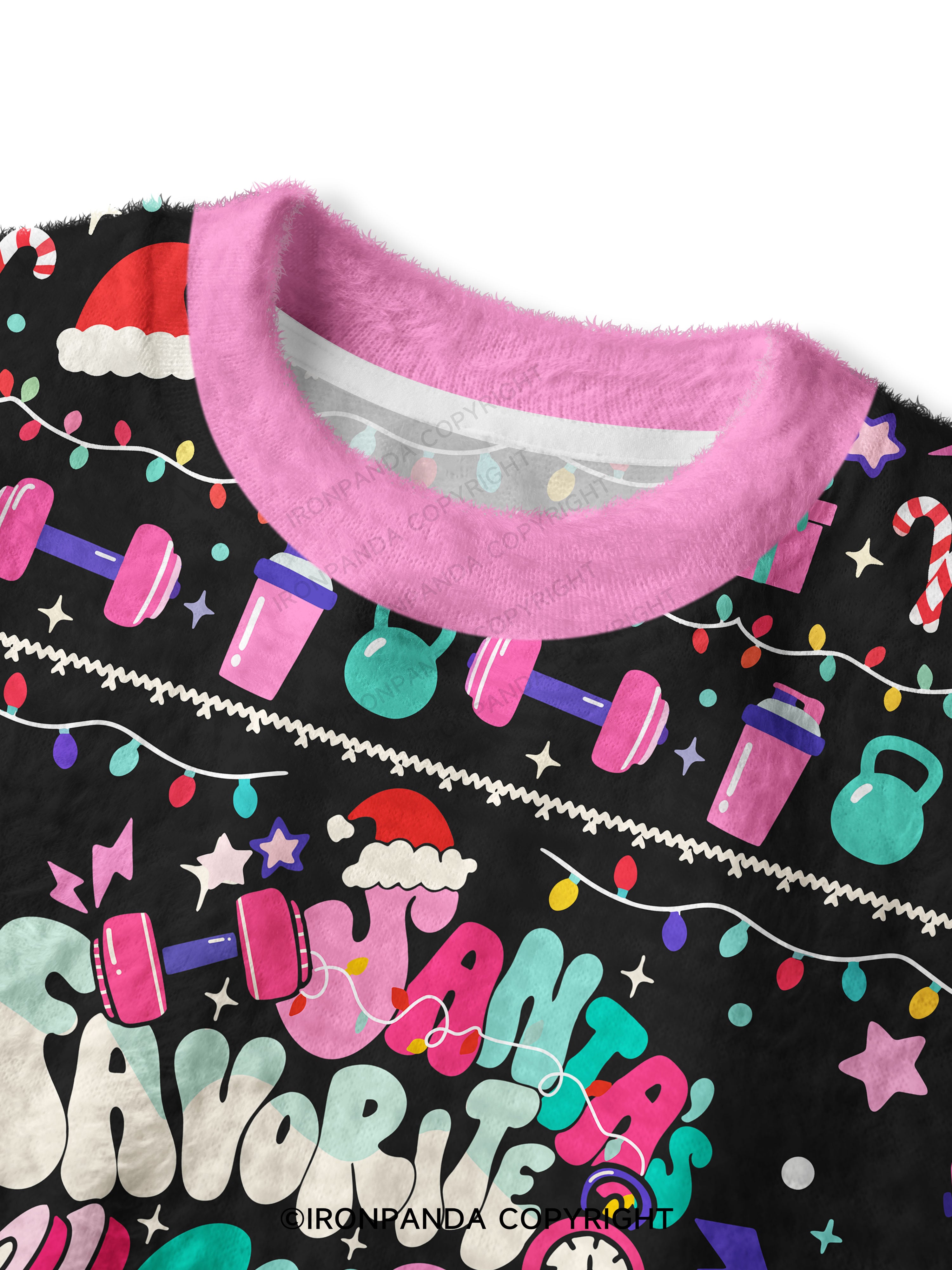 Santa Favorite Gym Girl Fuzzy Fleece Crop Sweater