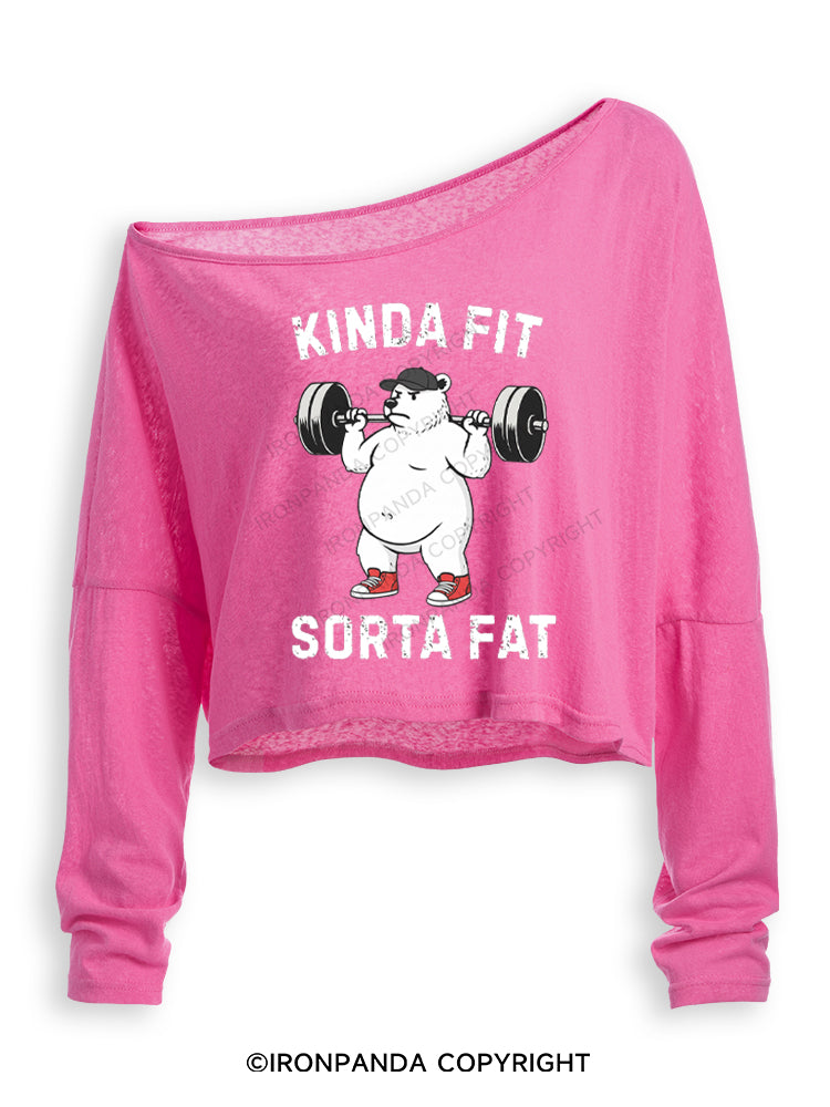 KINDA FIT, SORTA FAT WEIGHTLIFTING GYM Off Shoulder Long Sleeve Crop Top
