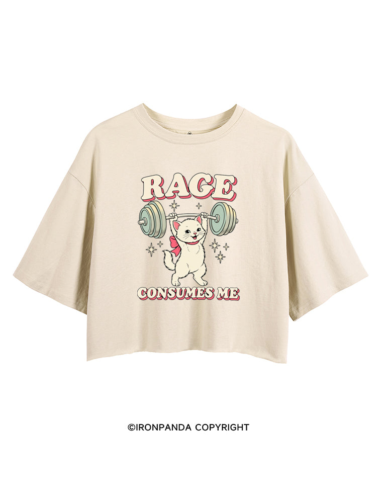 RAGE CONSUMES ME FUNNY CAT WEIGHTLIFTING CROP TOPS
