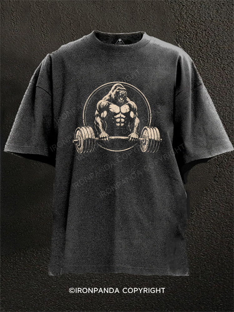 Retro Gorilla Powerlifting Barbell Washed Gym Shirt