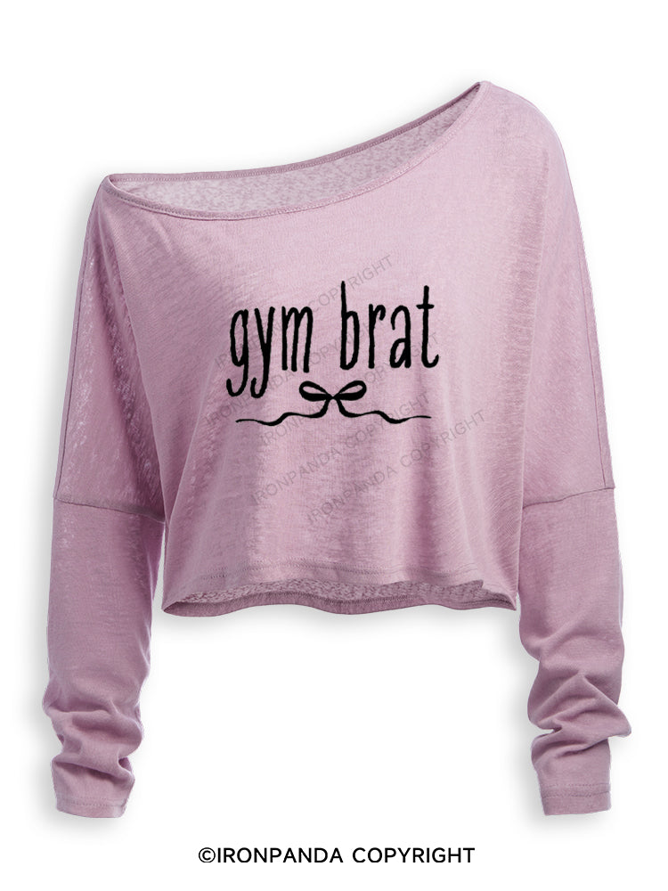 GYM BRAT Off Shoulder Long Sleeve Crop Top