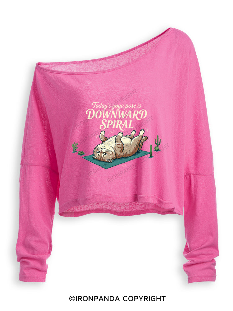 TODAY'S YOGA POSE IS DOWNWARD SPIRAL Off Shoulder Long Sleeve Crop Top