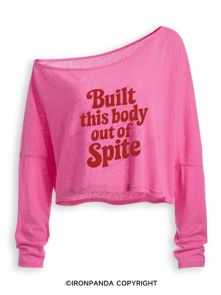 BUILT THIS BODY OUT OF SPITE Off Shoulder Long Sleeve Crop Top