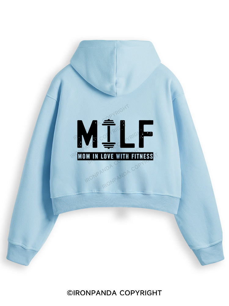 MILF MOM IN LOVE WITH FITNESS Fleece Crop Zip Up Hoodie
