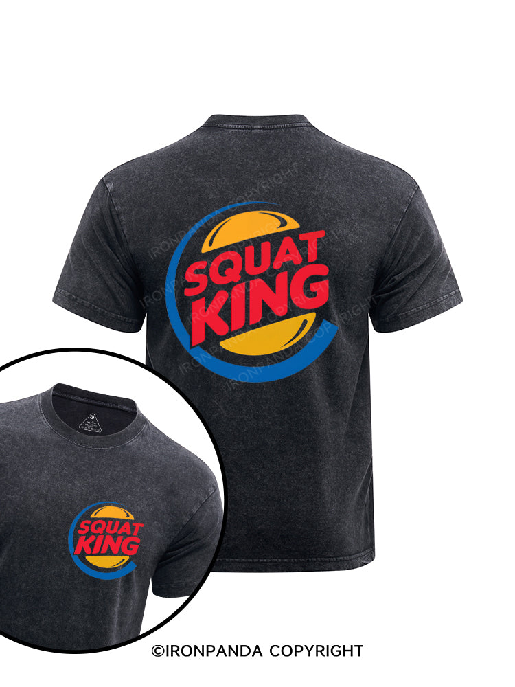 Squat King Fitness Humor Printed Washed Gym Shirt