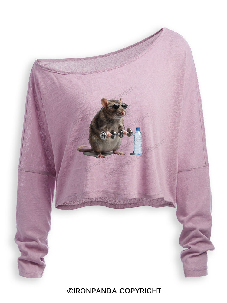 Funny Gym Rat Off Shoulder Long Sleeve Crop Top