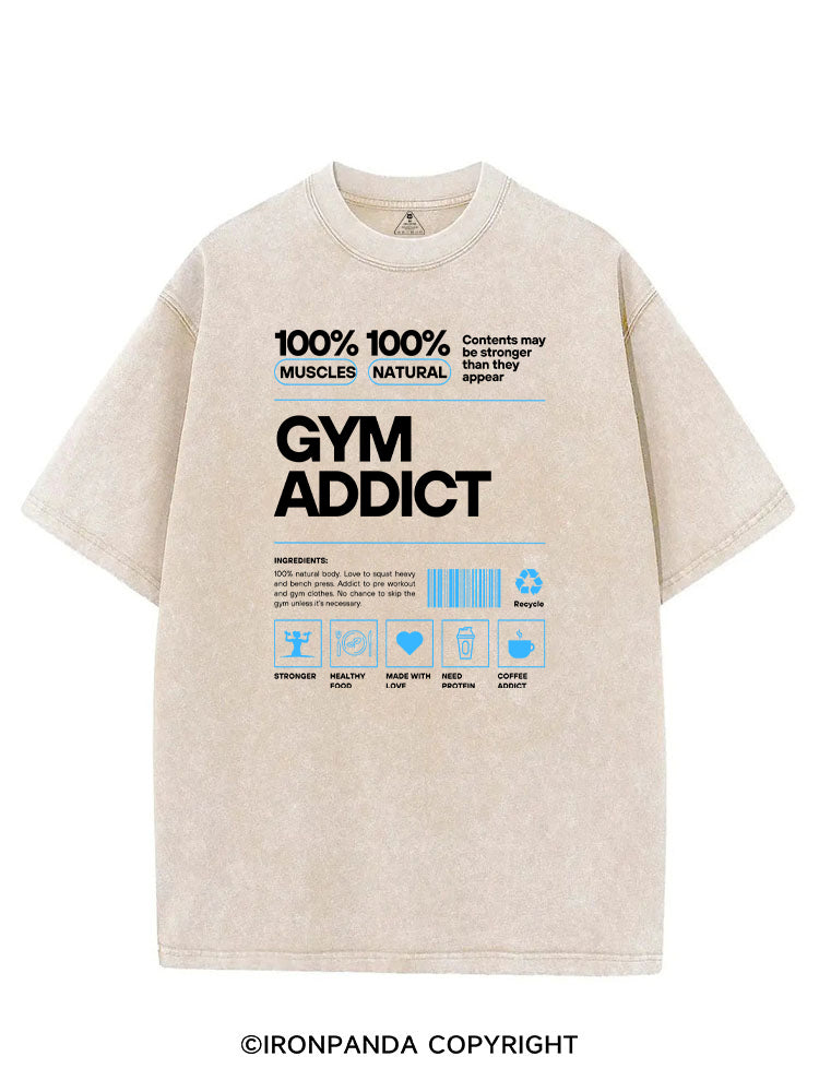 GYM ADDICT 100% MUSCLES 100% NATURAL VINTAGE GYM SHIRT