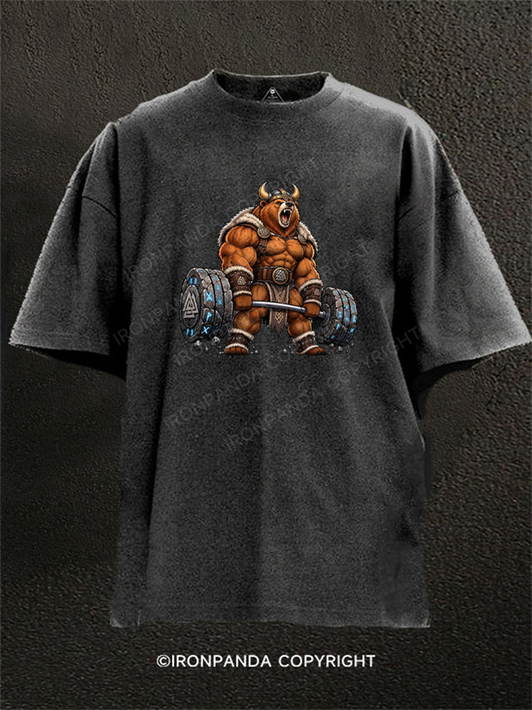 Viking Bear Heavy Lifting Gym Motivation Washed Gym Shirt