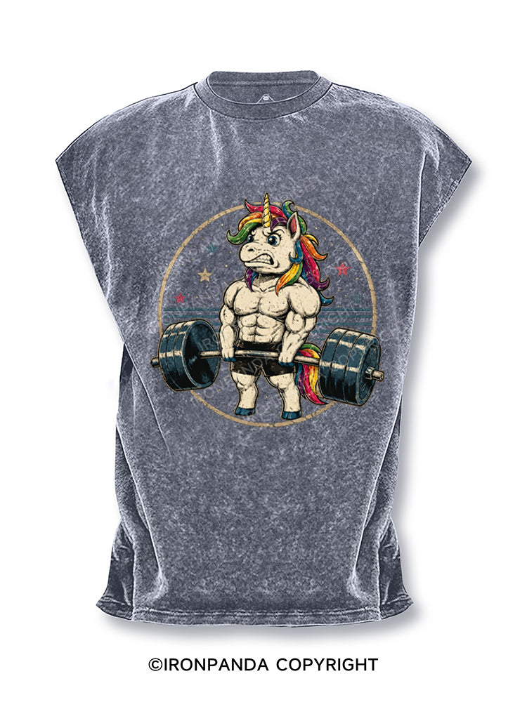 Retro Muscular Unicorn Deadlift Cut Off Tank