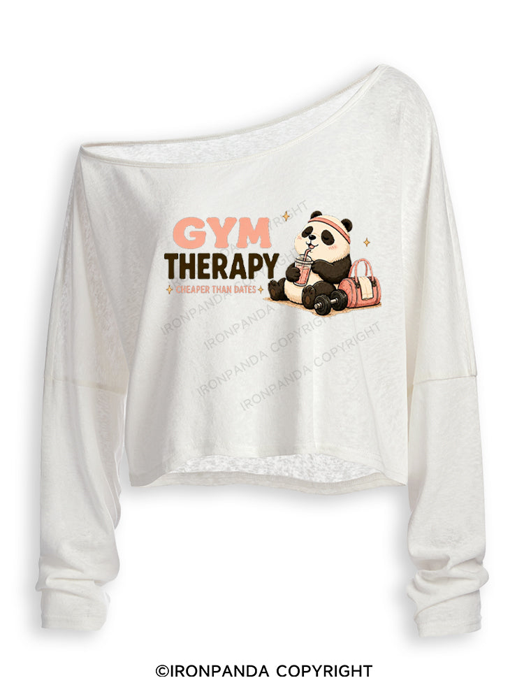 Gym Therapy Cheaper Than Dates Off Shoulder Long Sleeve Crop Top