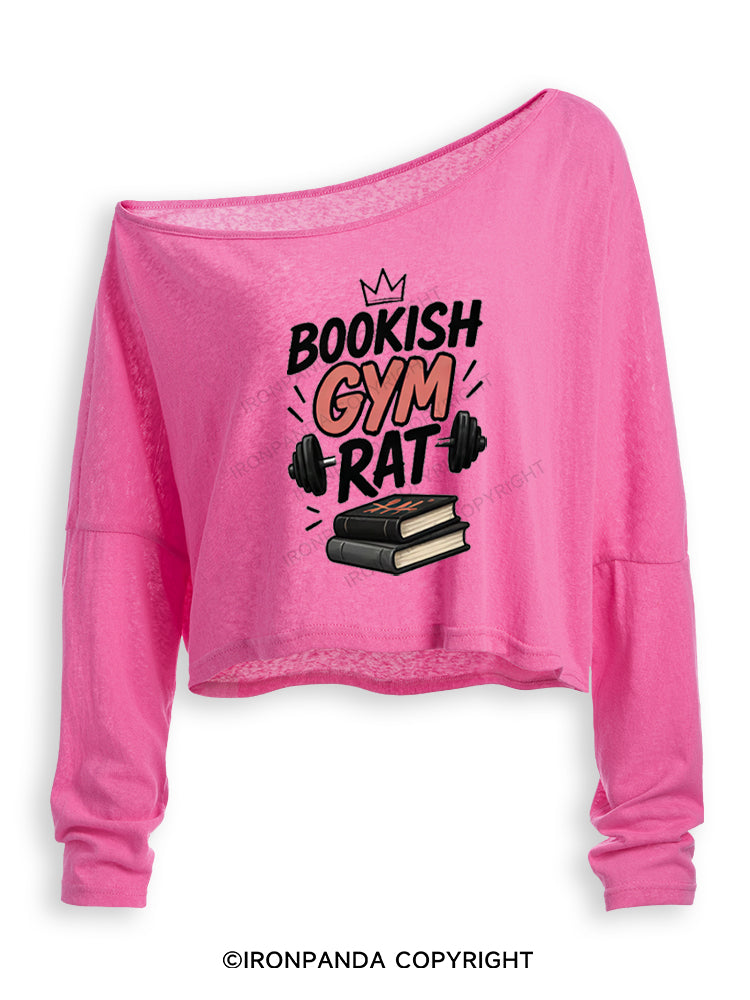 BOOKISH GYM RAT Off Shoulder Long Sleeve Crop Top