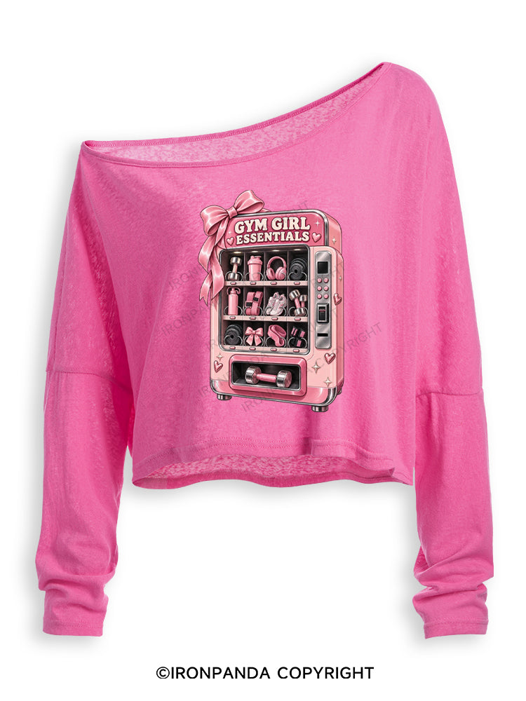 GYM GIRL ESSENTIALS VENDING MACHINE Off Shoulder Long Sleeve Crop Top