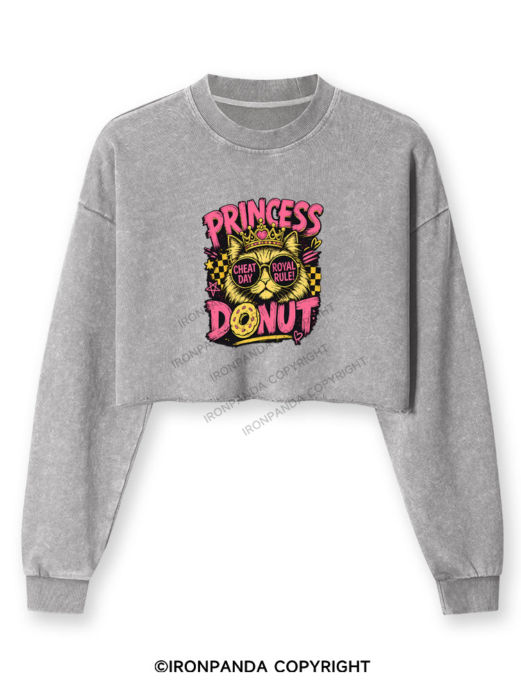 PRINCESS DONUT CHEAT DAT ROYAL RULE Washed Long-Sleeve Crop Top