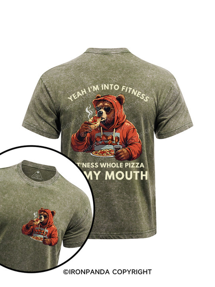 Funny Bear Fitness Pun Pizza Printed Washed Gym Shirt