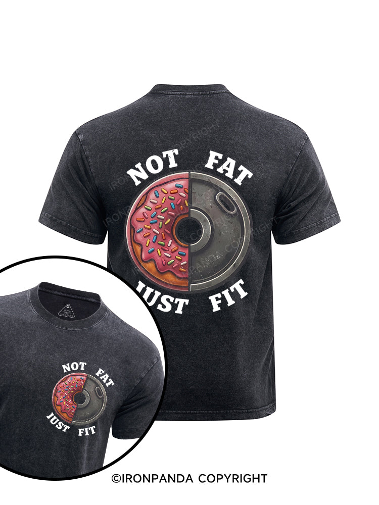 Not Fat Just Fit Donut Weight Plate Printed Washed Gym Shirt