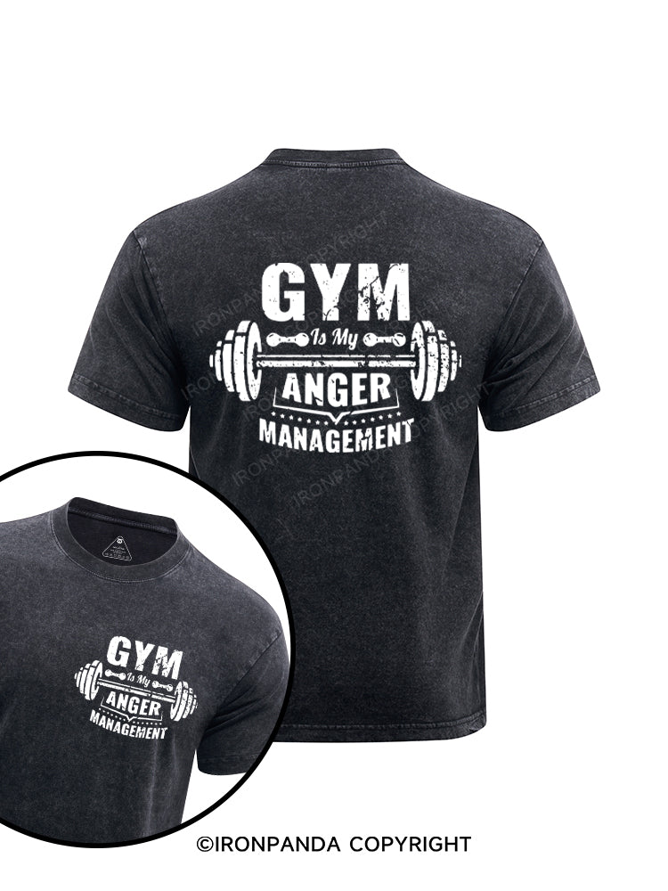 Gym Is My Anger Management Printed Washed Gym Shirt