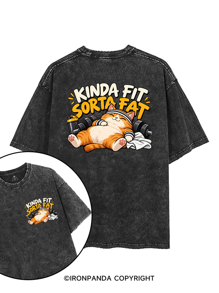 Kinda Fit Sorta Fat Cute Gym Cat printed Gym Shirt