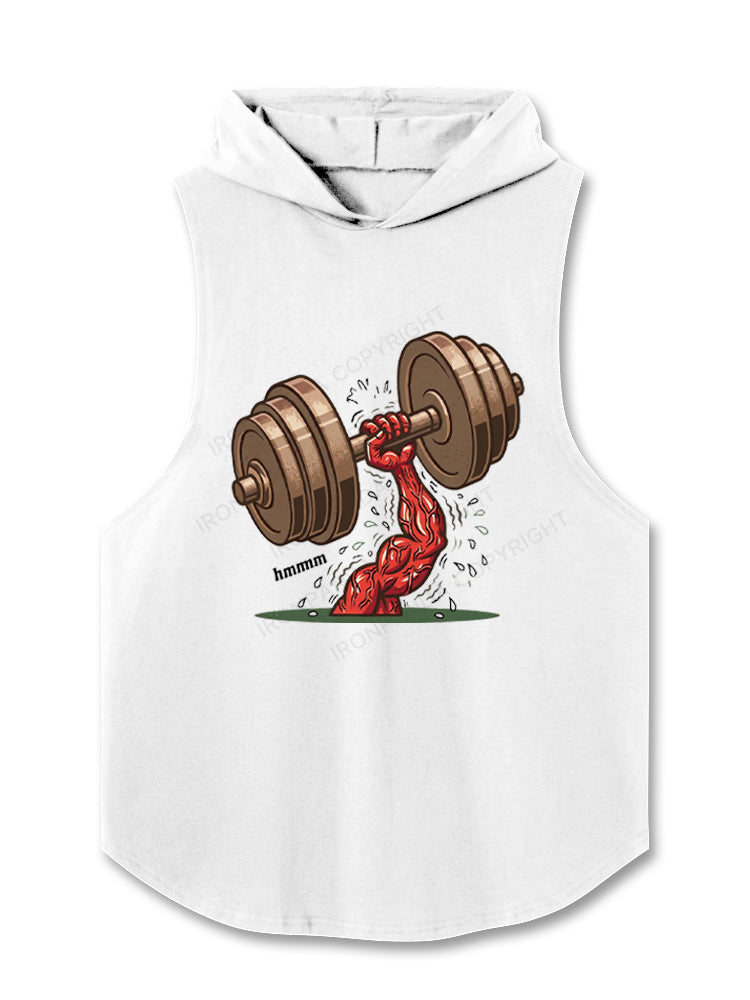 Hmmm Meme Weightlifting Dumbbell Hooded Tank
